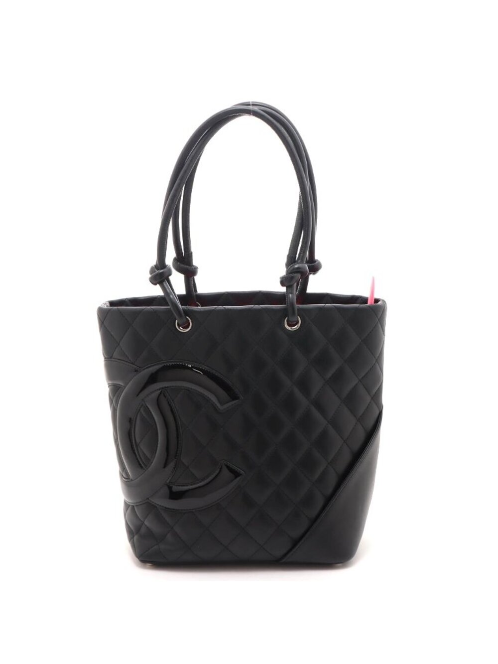 Chanel Cambon Line Medium Tote Bag Black Silver Calfskin Patent